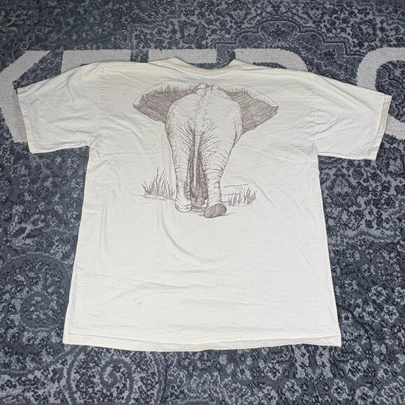 Vintage Elephant Graphic T-Shirt Cream Men’s Size L Wildlife Nature Animal Tee - Picture 3 of 8